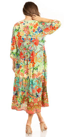 Sakkas Sole Women's Casual Boho Floral Print V neck Swing Long Sleeve Dress Midi