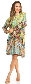 Sakkas Eloisa Women's Long Sleeve Swing Tunic Shift Dress Pockets Floral Print