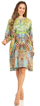 Sakkas Eloisa Women's Long Sleeve Swing Tunic Shift Dress Pockets Floral Print