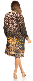 Sakkas Eloisa Women's Long Sleeve Swing Tunic Shift Dress Pockets Floral Print