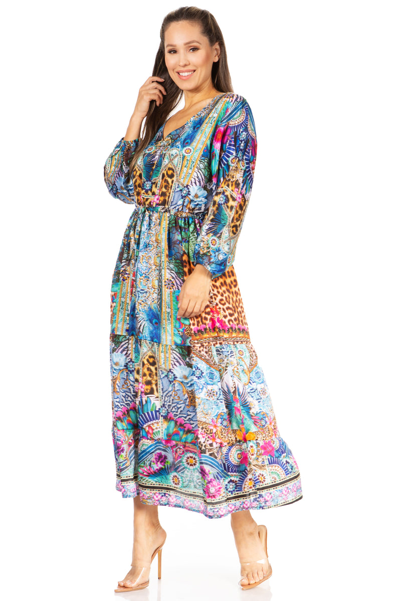 Sakkas Katty Floral Print Women's Boho Maxi Dress