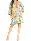 Sakkas Rosa Women's Boho Casual Long Sleeve Floral Tunic Dress Cover Up Midi Top#color_570-Multi