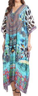 Sakkas Imani  V-neck Silky Lightweight Colorful Flowy Rhinestone Kaftan / Cover Up