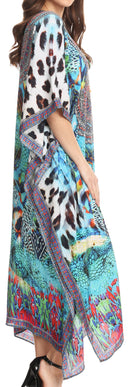 Sakkas Imani  V-neck Silky Lightweight Colorful Flowy Rhinestone Kaftan / Cover Up