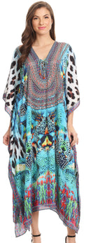Sakkas Imani  V-neck Silky Lightweight Colorful Flowy Rhinestone Kaftan / Cover Up