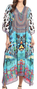 Sakkas Imani  V-neck Silky Lightweight Colorful Flowy Rhinestone Kaftan / Cover Up