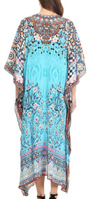 Sakkas Imani  V-neck Silky Lightweight Colorful Flowy Rhinestone Kaftan / Cover Up