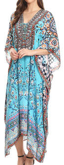 Sakkas Imani  V-neck Silky Lightweight Colorful Flowy Rhinestone Kaftan / Cover Up