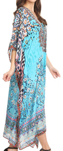 Sakkas Imani  V-neck Silky Lightweight Colorful Flowy Rhinestone Kaftan / Cover Up