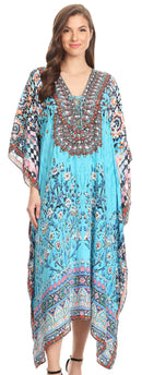 Sakkas Imani  V-neck Silky Lightweight Colorful Flowy Rhinestone Kaftan / Cover Up