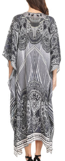 Sakkas Imani  V-neck Silky Lightweight Colorful Flowy Rhinestone Kaftan / Cover Up