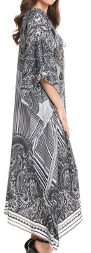 Sakkas Imani  V-neck Silky Lightweight Colorful Flowy Rhinestone Kaftan / Cover Up