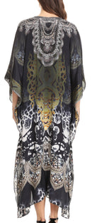 Sakkas Imani  V-neck Silky Lightweight Colorful Flowy Rhinestone Kaftan / Cover Up