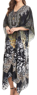 Sakkas Imani  V-neck Silky Lightweight Colorful Flowy Rhinestone Kaftan / Cover Up