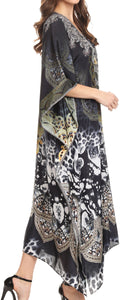 Sakkas Imani  V-neck Silky Lightweight Colorful Flowy Rhinestone Kaftan / Cover Up