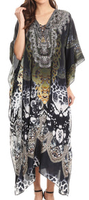Sakkas Imani  V-neck Silky Lightweight Colorful Flowy Rhinestone Kaftan / Cover Up