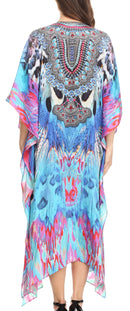 Sakkas Imani  V-neck Silky Lightweight Colorful Flowy Rhinestone Kaftan / Cover Up