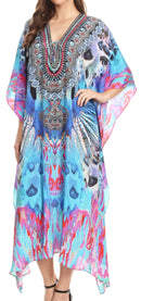 Sakkas Imani  V-neck Silky Lightweight Colorful Flowy Rhinestone Kaftan / Cover Up