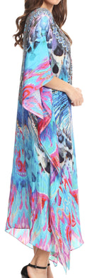 Sakkas Imani  V-neck Silky Lightweight Colorful Flowy Rhinestone Kaftan / Cover Up