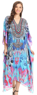 Sakkas Imani  V-neck Silky Lightweight Colorful Flowy Rhinestone Kaftan / Cover Up