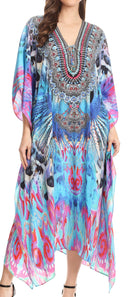 Sakkas Imani  V-neck Silky Lightweight Colorful Flowy Rhinestone Kaftan / Cover Up