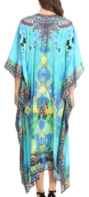 Sakkas Imani  V-neck Silky Lightweight Colorful Flowy Rhinestone Kaftan / Cover Up