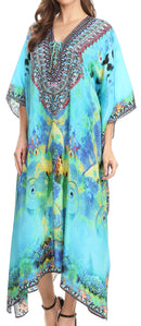 Sakkas Imani  V-neck Silky Lightweight Colorful Flowy Rhinestone Kaftan / Cover Up