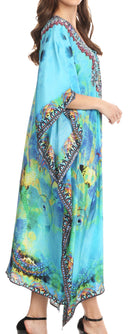 Sakkas Imani  V-neck Silky Lightweight Colorful Flowy Rhinestone Kaftan / Cover Up