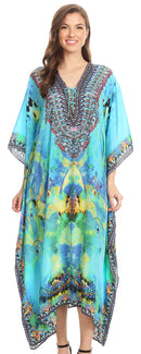 Sakkas Imani  V-neck Silky Lightweight Colorful Flowy Rhinestone Kaftan / Cover Up