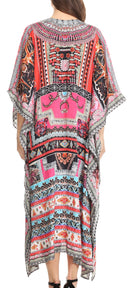 Sakkas Imani  V-neck Silky Lightweight Colorful Flowy Rhinestone Kaftan / Cover Up