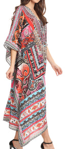 Sakkas Imani  V-neck Silky Lightweight Colorful Flowy Rhinestone Kaftan / Cover Up