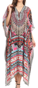 Sakkas Imani  V-neck Silky Lightweight Colorful Flowy Rhinestone Kaftan / Cover Up