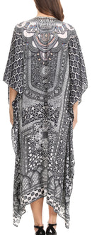 Sakkas Imani  V-neck Silky Lightweight Colorful Flowy Rhinestone Kaftan / Cover Up