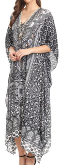 Sakkas Imani  V-neck Silky Lightweight Colorful Flowy Rhinestone Kaftan / Cover Up