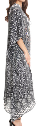 Sakkas Imani  V-neck Silky Lightweight Colorful Flowy Rhinestone Kaftan / Cover Up