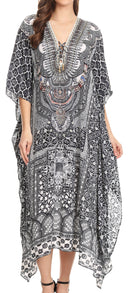 Sakkas Imani  V-neck Silky Lightweight Colorful Flowy Rhinestone Kaftan / Cover Up