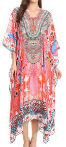 Sakkas Imani  V-neck Silky Lightweight Colorful Flowy Rhinestone Kaftan / Cover Up