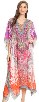 Sakkas Imani  V-neck Silky Lightweight Colorful Flowy Rhinestone Kaftan / Cover Up