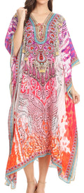 Sakkas Imani  V-neck Silky Lightweight Colorful Flowy Rhinestone Kaftan / Cover Up#color_WM141-Multi