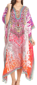 Sakkas Imani  V-neck Silky Lightweight Colorful Flowy Rhinestone Kaftan / Cover Up