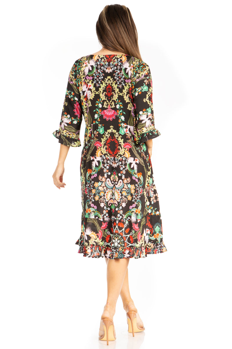 3 4 sleeve midi cocktail dresses Ever-Pretty 3/4 Sleeve A-Line Sequin Round Neck Midi Dress for With Sleev