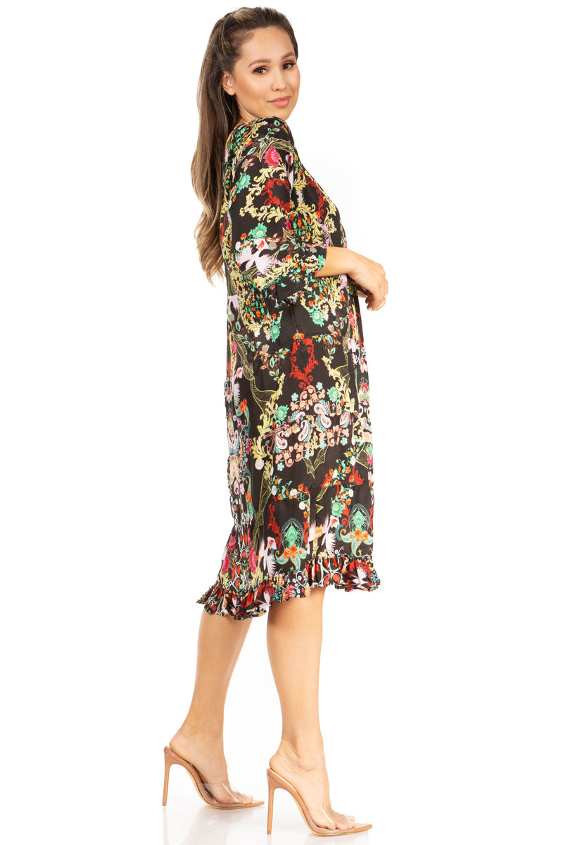 Sakkas Ozana Women's Floral Midi Cocktail Dress, V-Neck, 3/4 Sleeve L/XL / 567-Multi Sakkas Ozana Women's Floral Midi Cocktail Dress, V-Neck, 3/4 Sleeve L/XL / 567-Multi