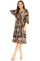 Sakkas Ozana Women's Midi Cocktail V Neck Dress 3/4 Sleeve Casual Floral Print