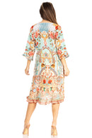 Sakkas Ozana Women's Midi Cocktail V Neck Dress 3/4 Sleeve Casual Floral Print