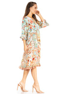 Sakkas Ozana Women's Midi Cocktail V Neck Dress 3/4 Sleeve Casual Floral Print