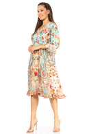 Sakkas Ozana Women's Midi Cocktail V Neck Dress 3/4 Sleeve Casual Floral Print