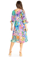 Sakkas Ozana Women's Midi Cocktail V Neck Dress 3/4 Sleeve Casual Floral Print