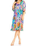 Sakkas Ozana Women's Midi Cocktail V Neck Dress 3/4 Sleeve Casual Floral Print#color_567-Multi
