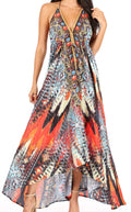 Sakkas Lizi Womens Maxi High-low Halter Handkerchief Long Dress Beach Party#color_AM107-Multi
