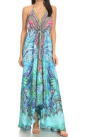 Sakkas Lizi Womens Maxi High-low Halter Handkerchief Long Dress Beach Party#color_ETU227-Turquoise
